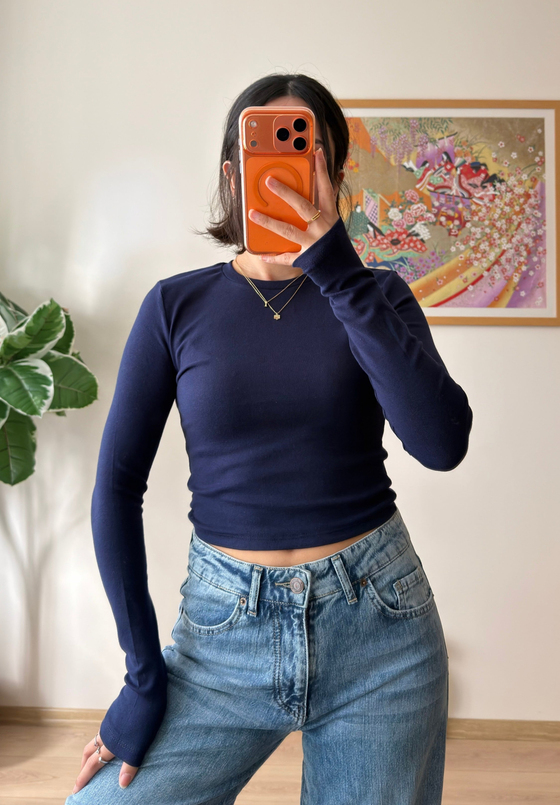 Bisiklet yaka basic Bluz Lacivert