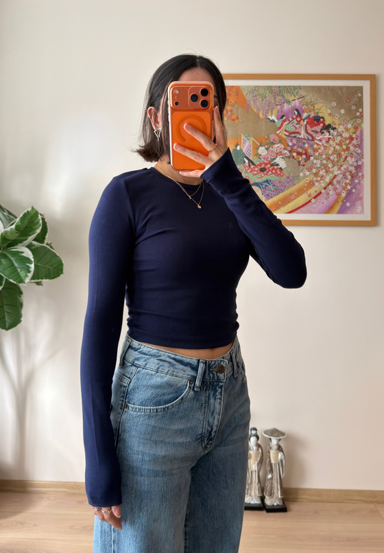 Bisiklet yaka basic Bluz Lacivert
