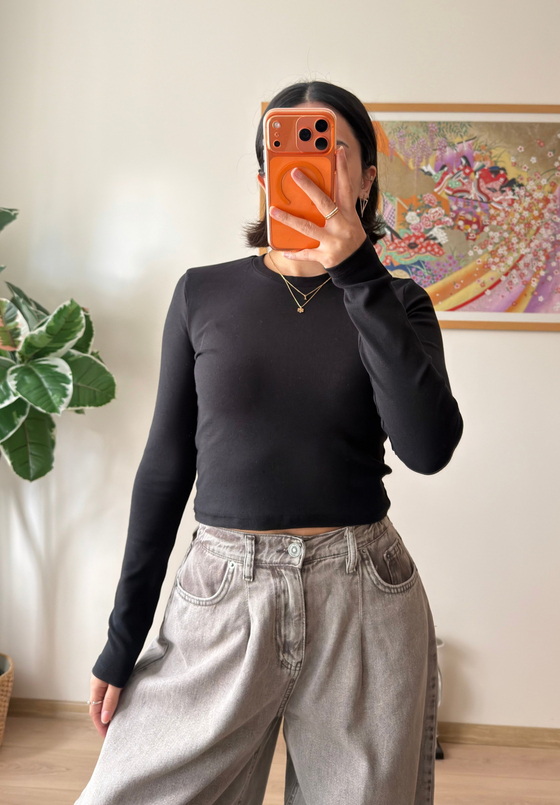 Bisiklet yaka basic Bluz Siyah
