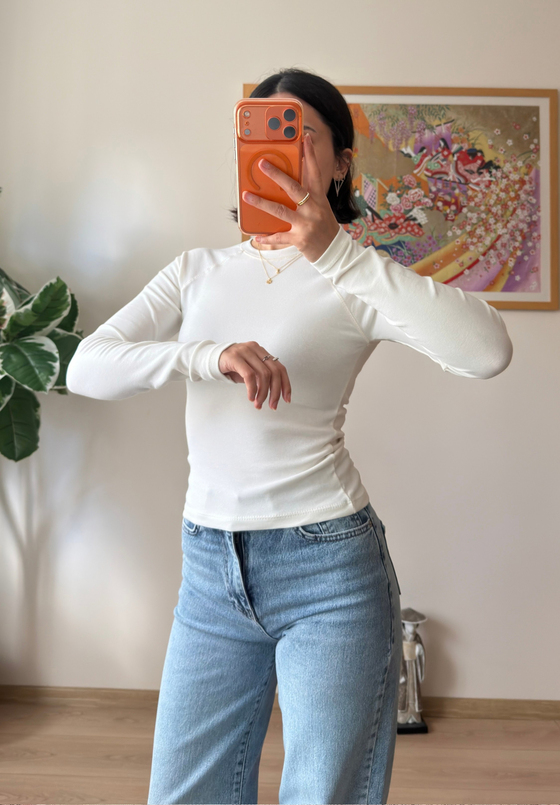 Bisiklet Yaka Reglan Bluz Ekru