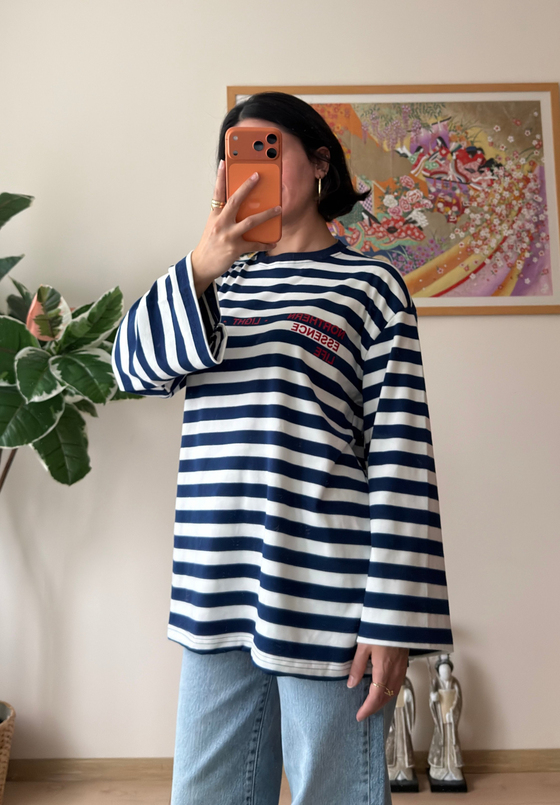 Çizgili Light Baskılı Oversize Sweatshirt
