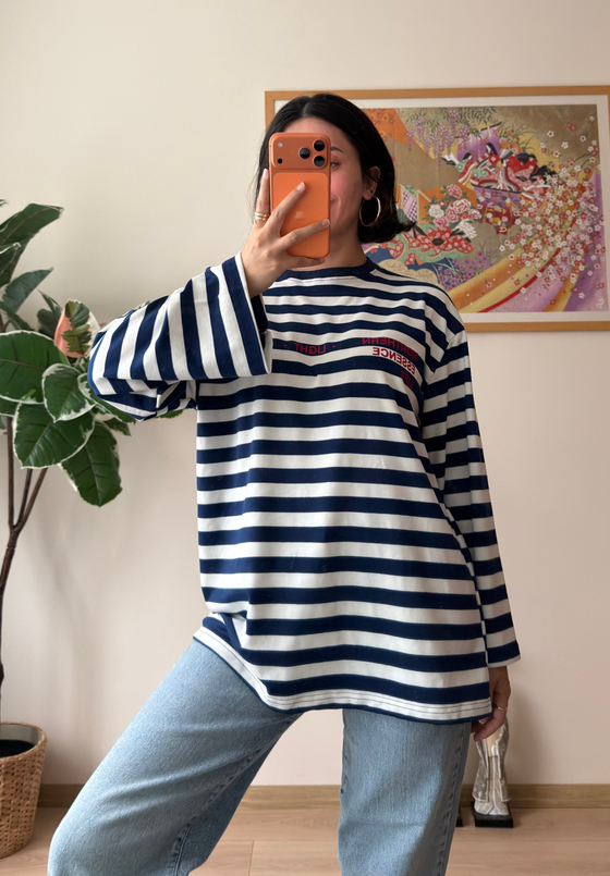 Çizgili Light Baskılı Oversize Sweatshirt