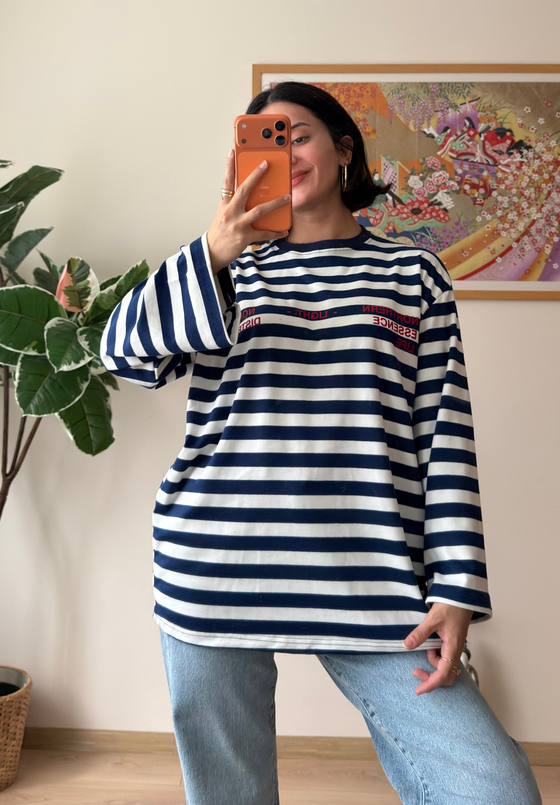 Çizgili Light Baskılı Oversize Sweatshirt