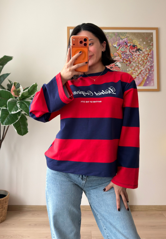 District Baskılı Oversize Sweatshirt Lacivert