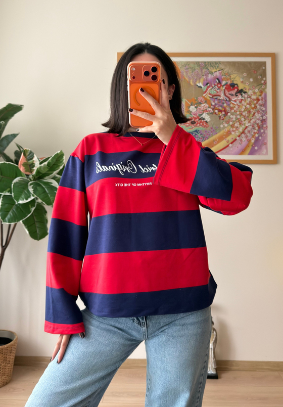 District Baskılı Oversize Sweatshirt Lacivert