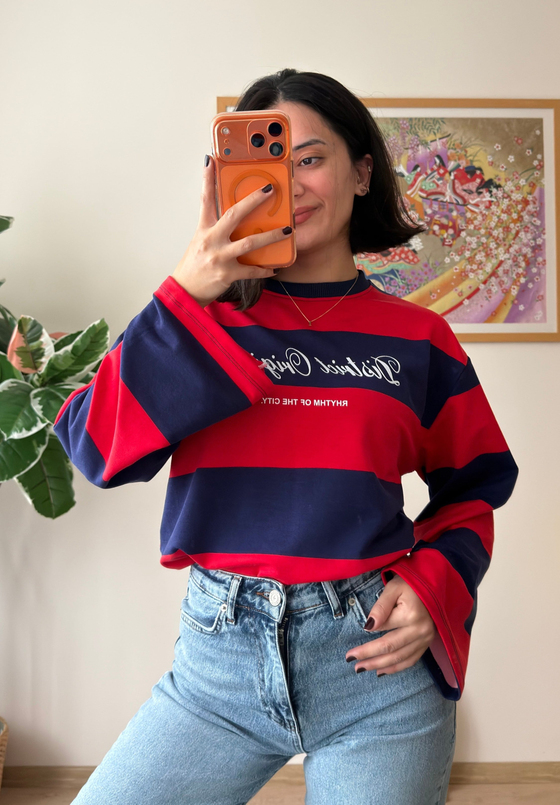 District Baskılı Oversize Sweatshirt Lacivert