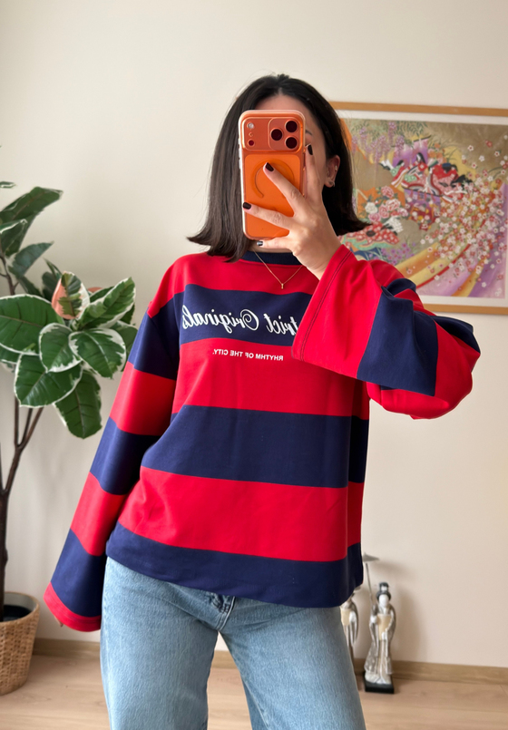District Baskılı Oversize Sweatshirt Lacivert
