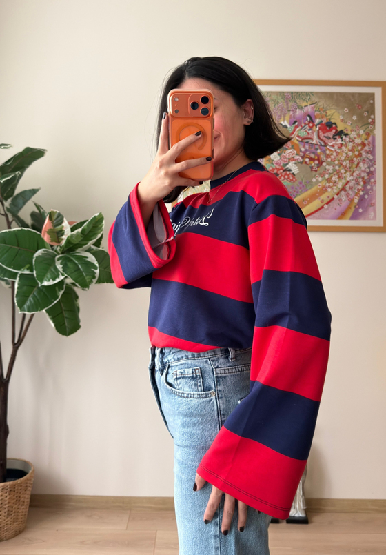 District Baskılı Oversize Sweatshirt Lacivert