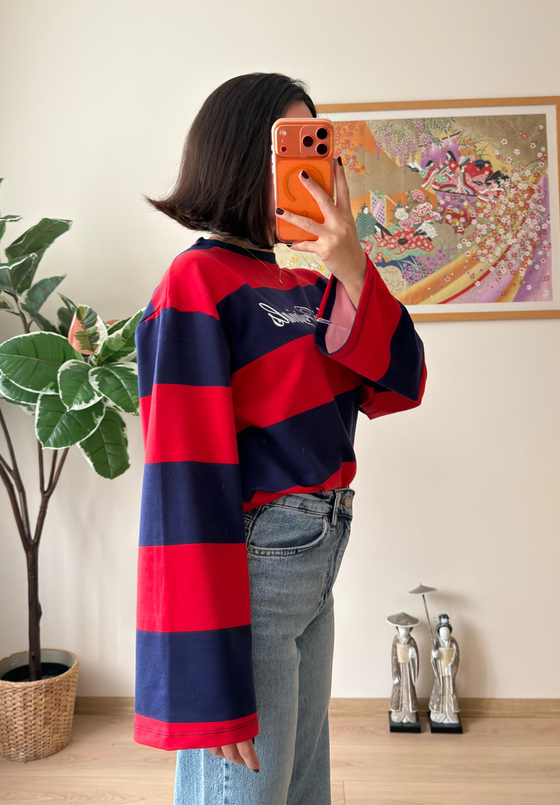 District Baskılı Oversize Sweatshirt Lacivert