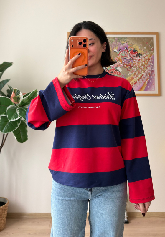 District Baskılı Oversize Sweatshirt Lacivert