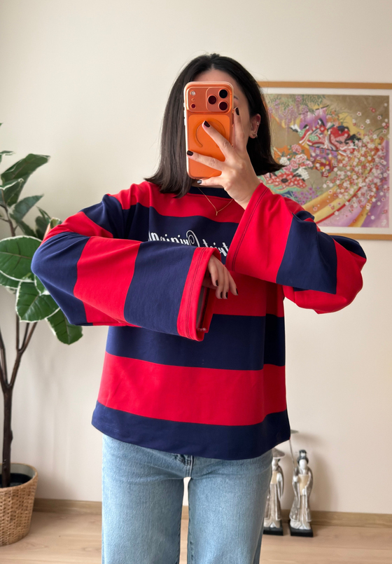 District Baskılı Oversize Sweatshirt Lacivert
