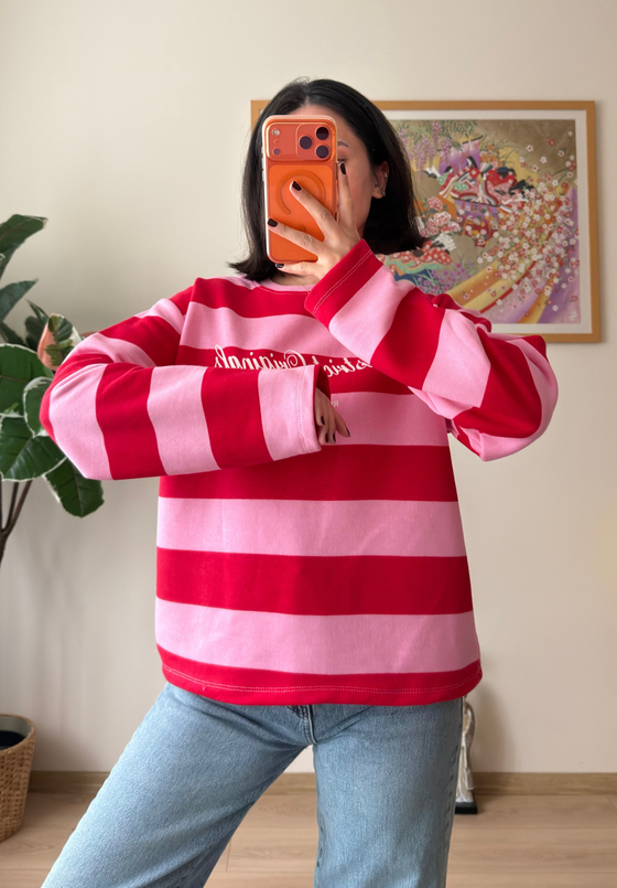 District Baskılı Oversize Sweatshirt Pembe