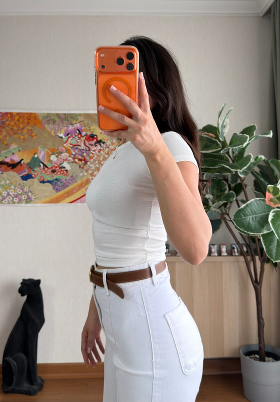 Geniş Bisiklet Yaka Crop T-Shirt Beyaz