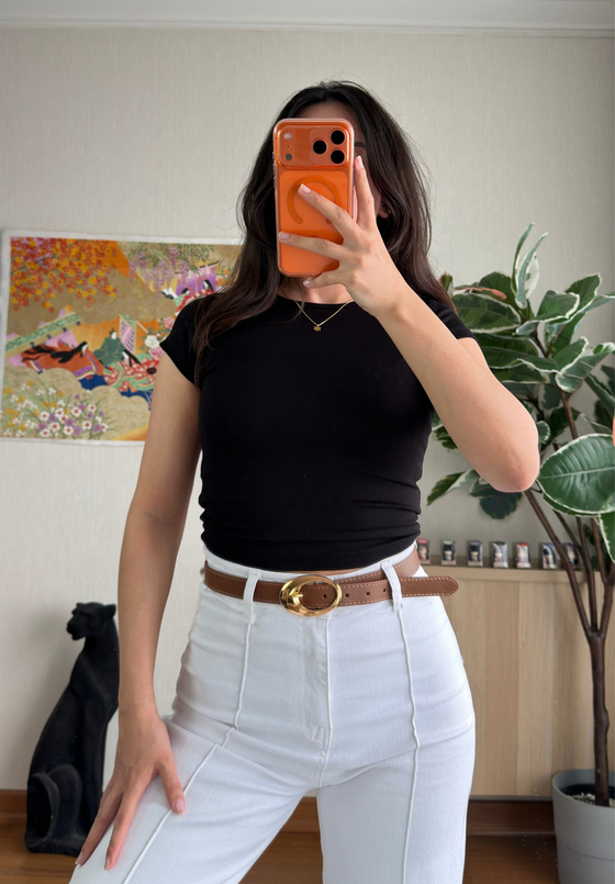 Geniş Bisiklet Yaka Crop T-Shirt Siyah