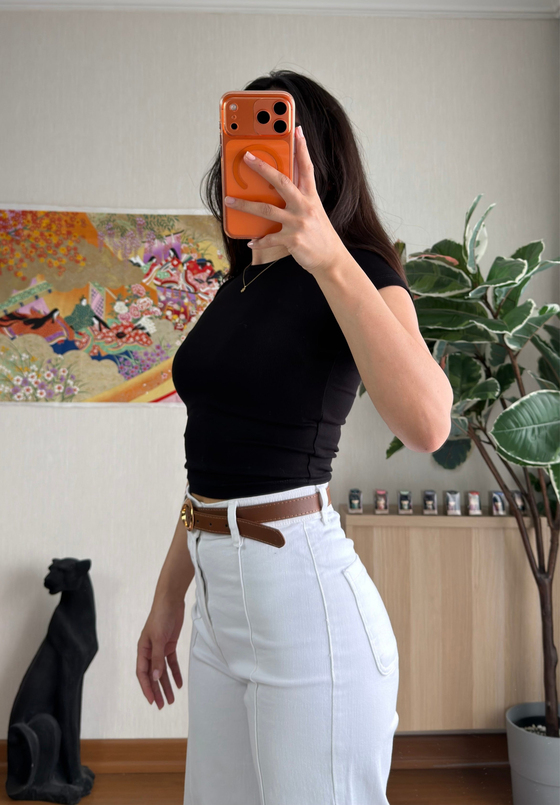 Geniş Bisiklet Yaka Crop T-Shirt Siyah