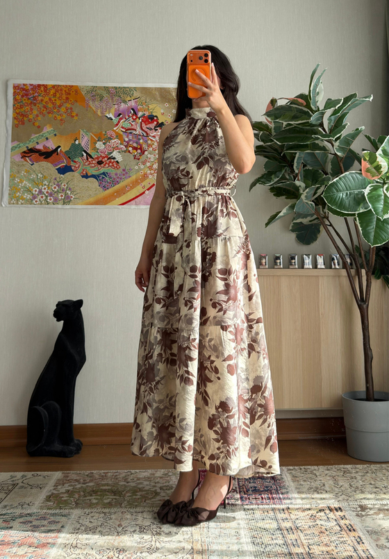 Halter Yaka Desenli Elbise