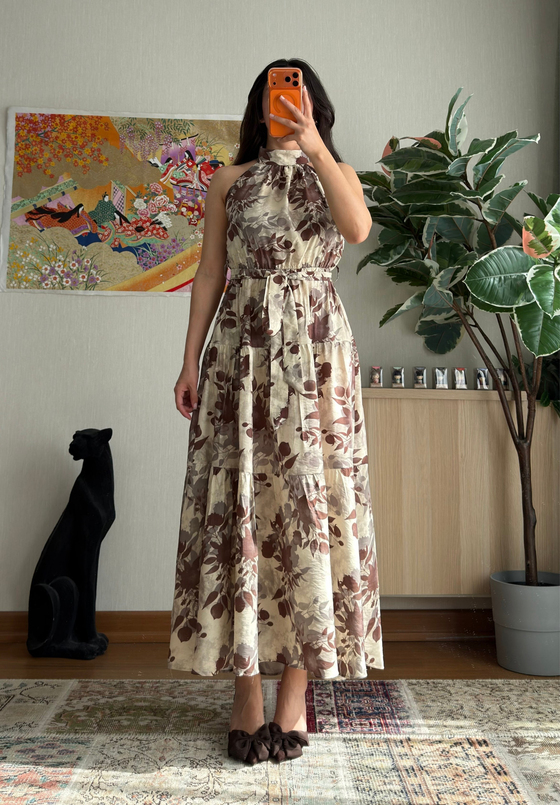 Halter Yaka Desenli Elbise