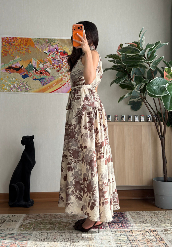 Halter Yaka Desenli Elbise