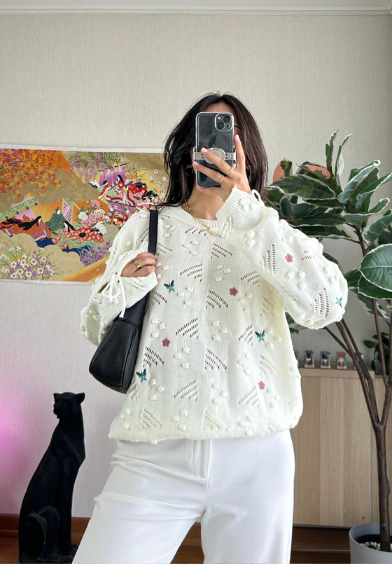 Hika Oversize Pütürlü Kazak Beyaz