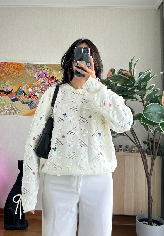 Hika Oversize Pütürlü Kazak Beyaz
