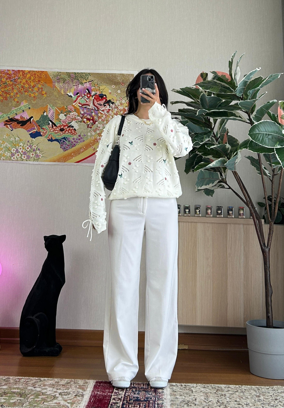 Hika Oversize Pütürlü Kazak Beyaz