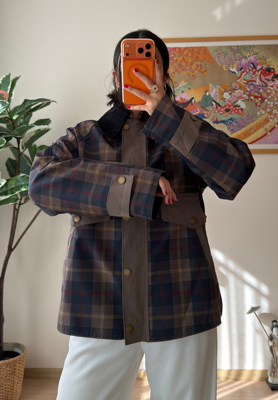 Kadife Yaka Oversize Ekose Ceket