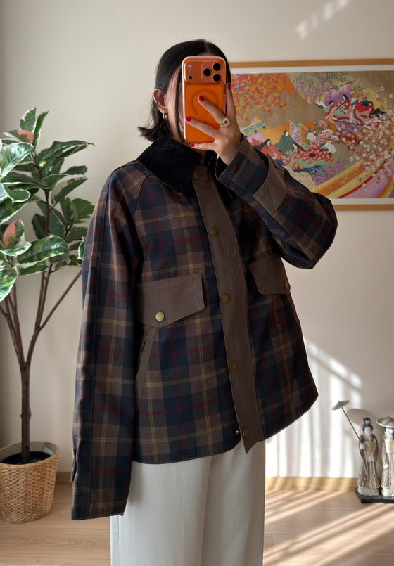 Kadife Yaka Oversize Ekose Ceket