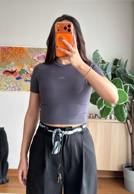 Kaiya Crop Basic T-Shirt Füme