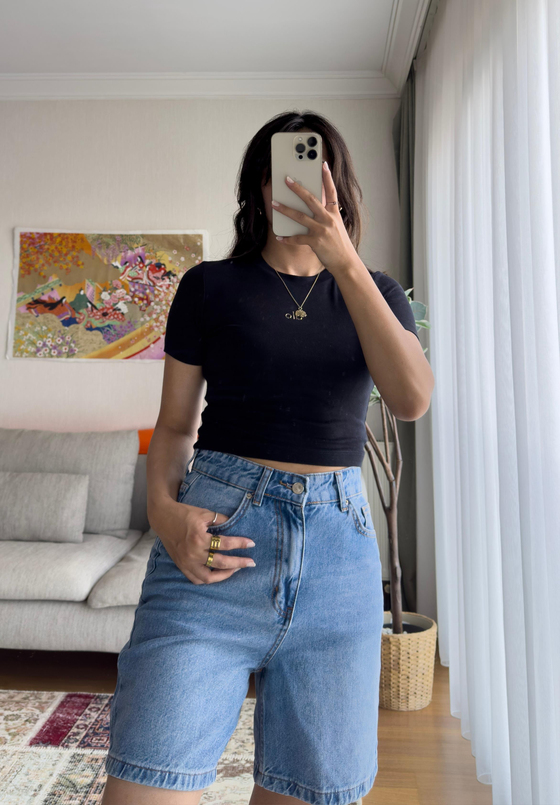 Kaiya Crop Basic T-Shirt Siyah