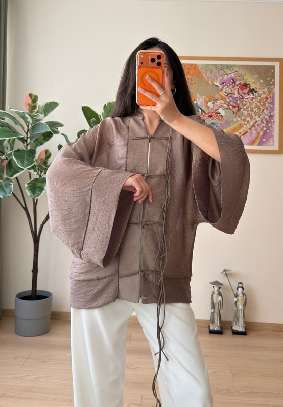 Kasumi Brit Düğmeli Kimono Kahve