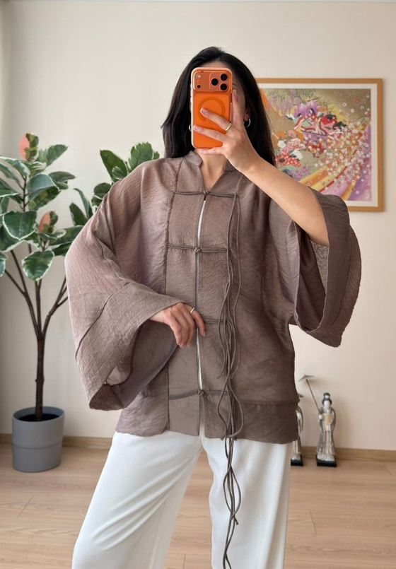 Kasumi Brit Düğmeli Kimono Kahve