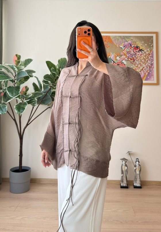 Kasumi Brit Düğmeli Kimono Kahve