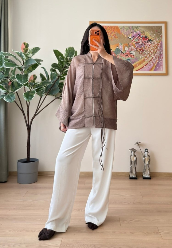 Kasumi Brit Düğmeli Kimono Kahve