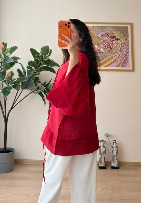 Kasumi Brit Düğmeli Kimono Kırmızı