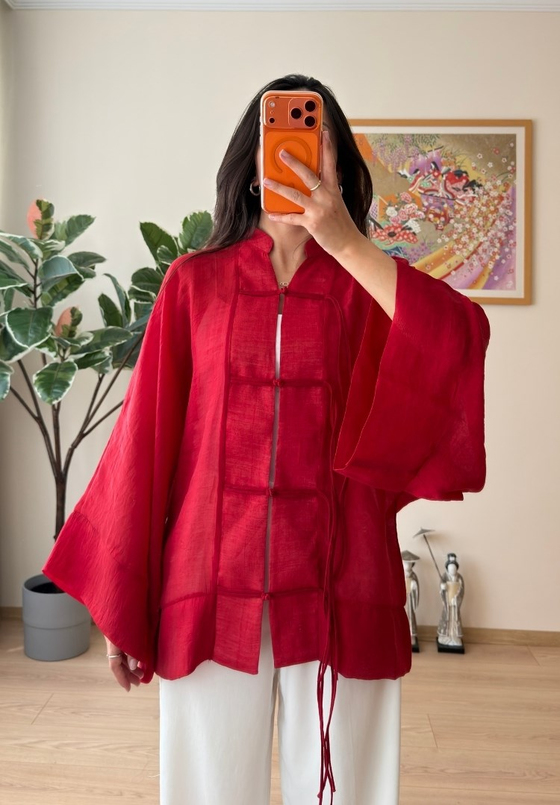Kasumi Brit Düğmeli Kimono Kırmızı