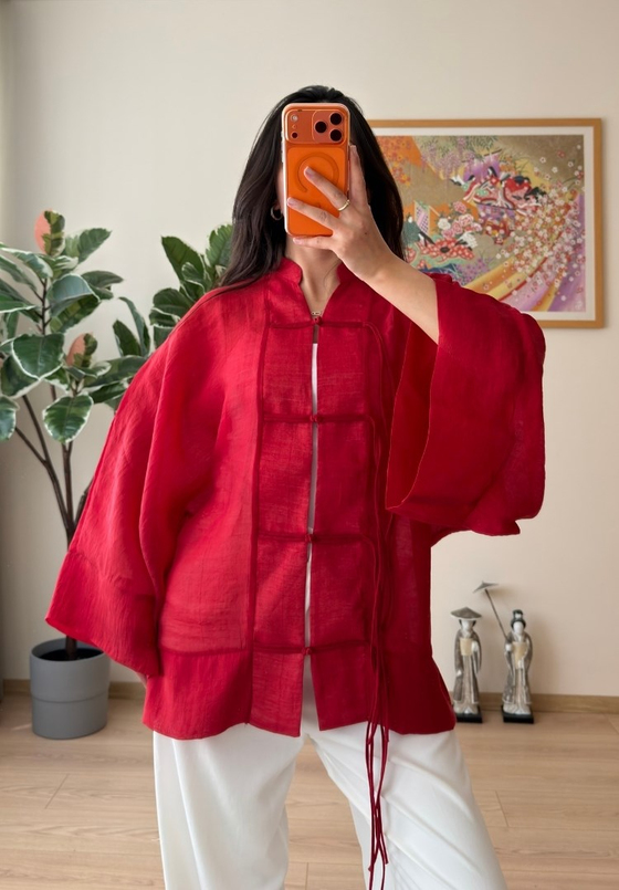 Kasumi Brit Düğmeli Kimono Kırmızı