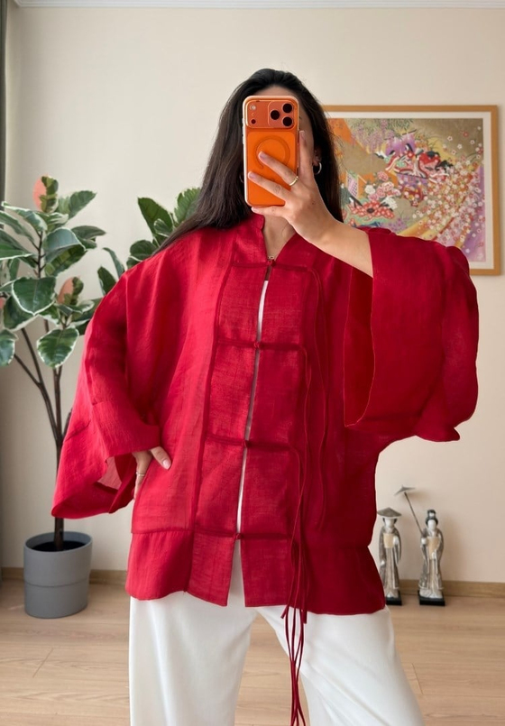 Kasumi Brit Düğmeli Kimono Kırmızı
