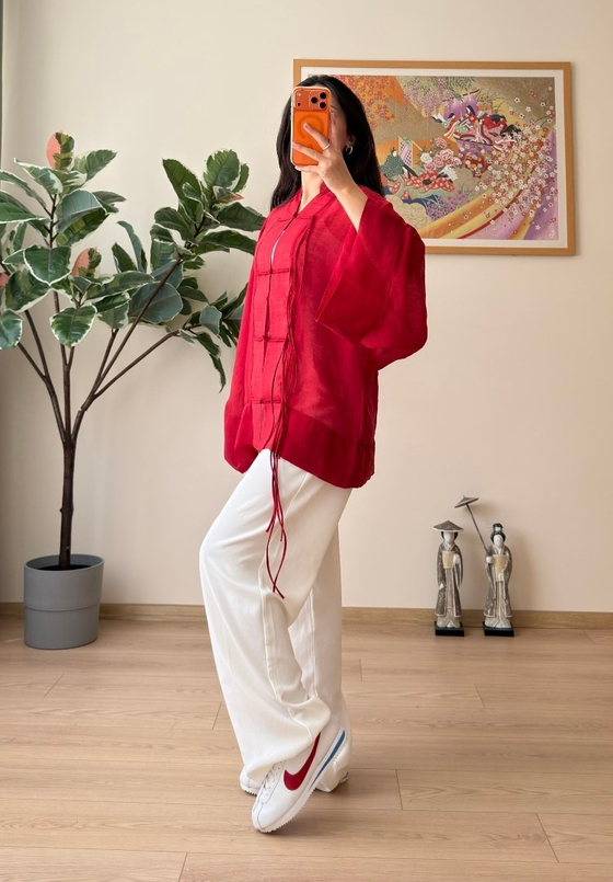 Kasumi Brit Düğmeli Kimono Kırmızı