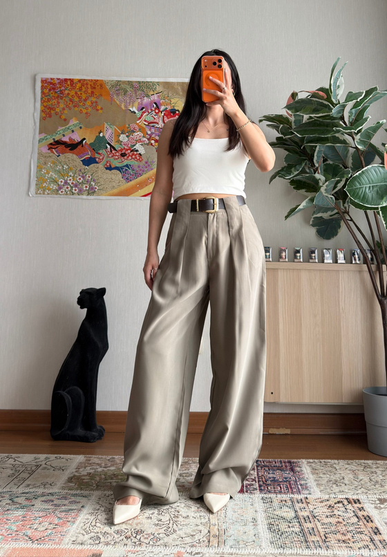 Kemerli Diagonal Modal Pantolon Haki