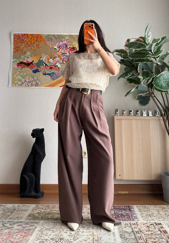 Kemerli Diagonal Modal Pantolon Kahve