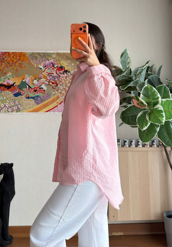 Kenta Çizgili Dokuma Gömlek Pembe