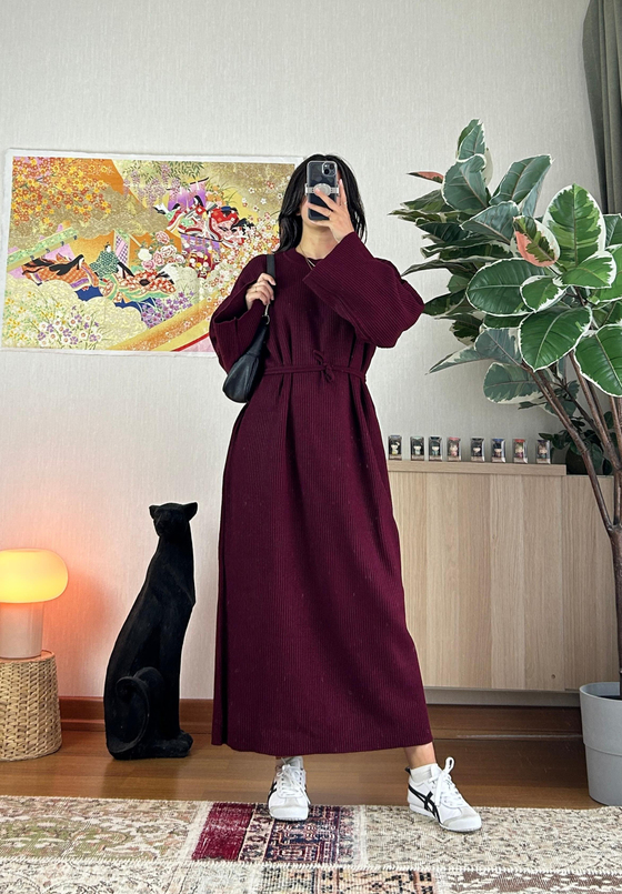 Kikue Triko Elbise Bordo