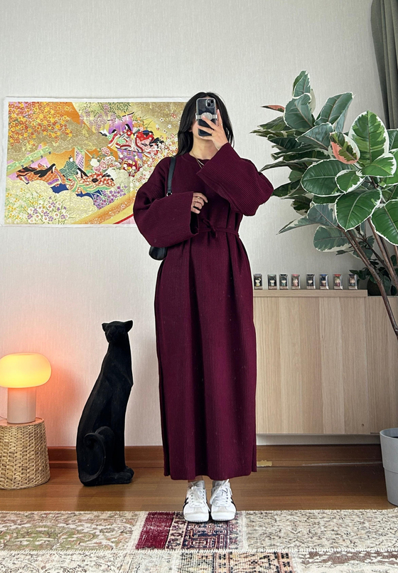 Kikue Triko Elbise Bordo