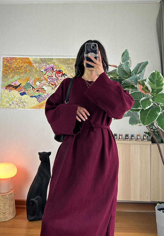 Kikue Triko Elbise Bordo