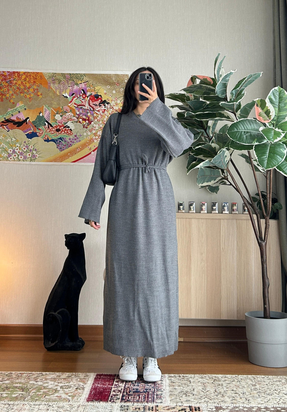 Kikue Triko Elbise Füme