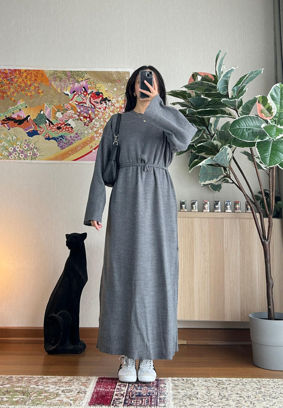 Kikue Triko Elbise Füme