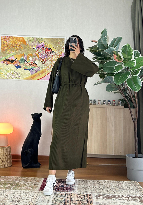 Kikue Triko Elbise Haki