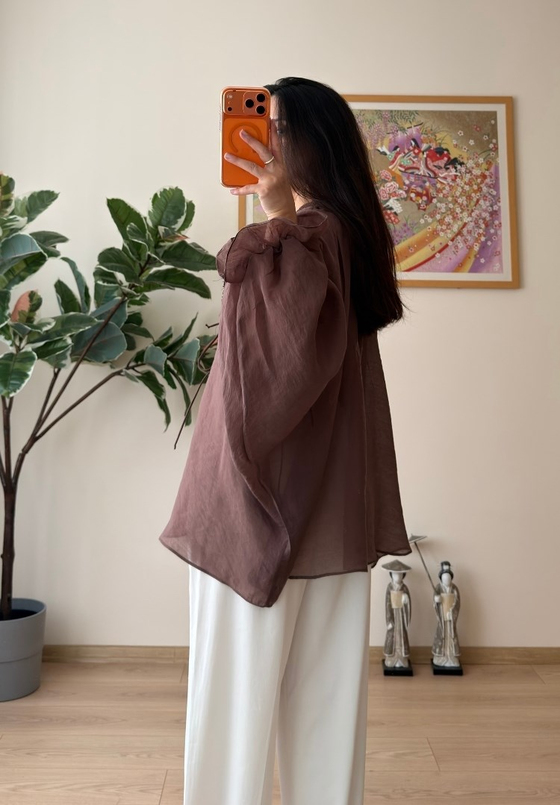 Kinu Dantel Detaylı Bağlamalı Kimono Kahve