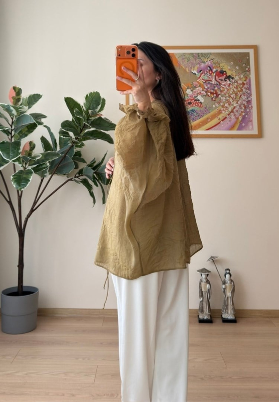 Kinu Dantel Detaylı Bağlamalı Kimono Olive
