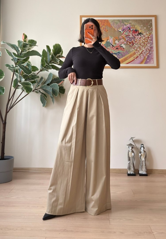 Kiyo Plikaşe Kemerli Pantolon Çağla